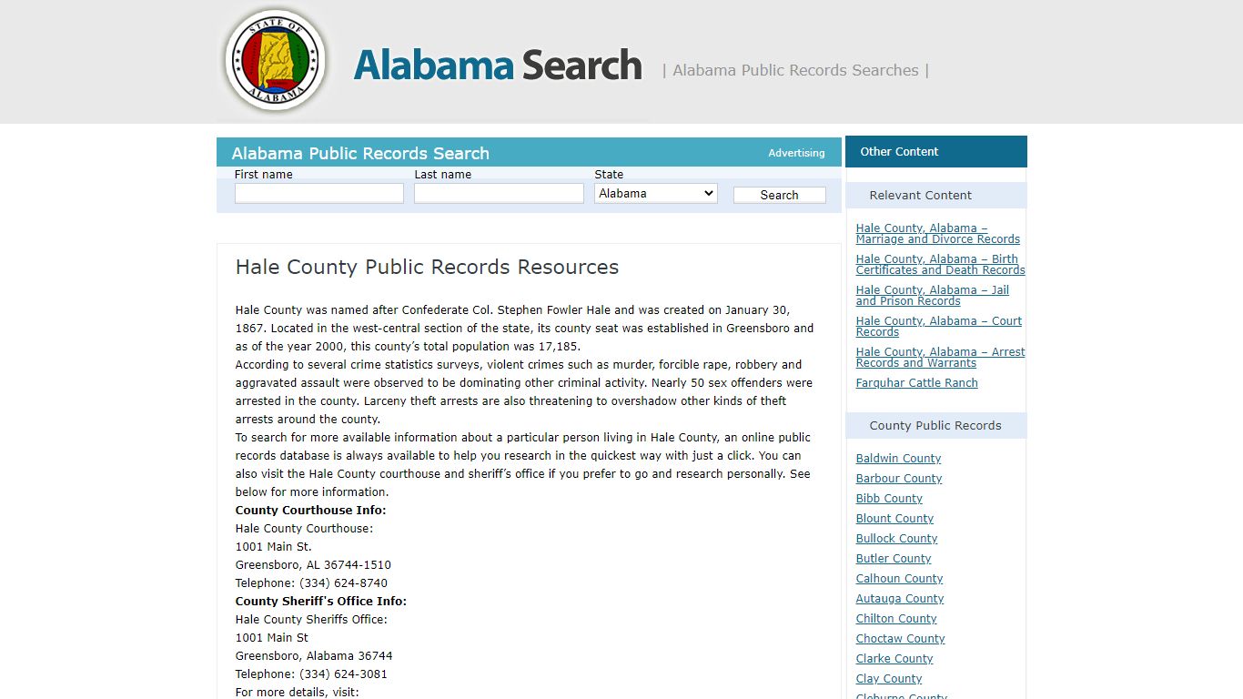 Hale County Public Records Resources | Alabama - AL Search
